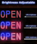 Large 30 By 10 Inch LED Open Sign With Remote, 12 Scene Modes, adjustable brightness display in US flag colors