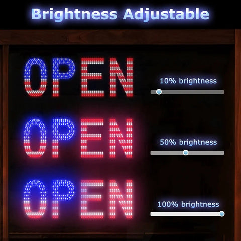 Large 30 By 10 Inch LED Open Sign With Remote, 12 Scene Modes, adjustable brightness display in US flag colors