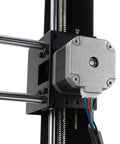 NEMA 17 stepper motor with silver housing mounted on a 3D printer axis; white connector with multi-colored wires.
