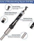 Devvicoo 6-piece square-hole mortise drill bit set; bearing steel bits for mortise and tenon machines (Amazon)