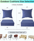 Outdoor Cushions For Patio Furniture Navy Blue Set Waterproof And Fade Resistant 24 By 24 By 5.75 Inch Seat and 25 By 22 Inch Back