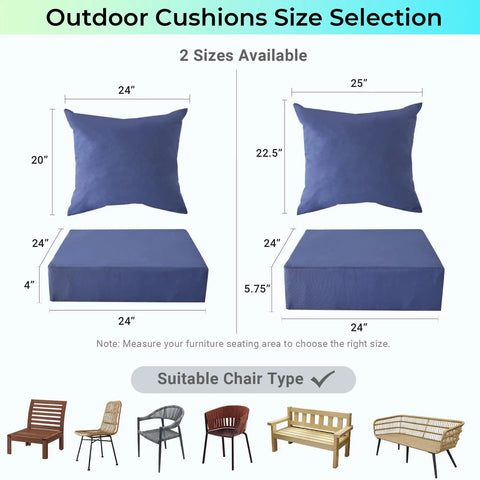 Outdoor Cushions For Patio Furniture Navy Blue Set Waterproof And Fade Resistant 24 By 24 By 5.75 Inch Seat and 25 By 22 Inch Back