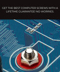 Close-up of a screw and nut from a 502 Piece PC Screw and Hardware Kit for DIY Builds and Upgrades on a motherboard