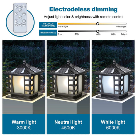 Dope Solar Column Lights IP65 Waterproof Outdoor Post Lamp with Remote Control showing light color adjustments