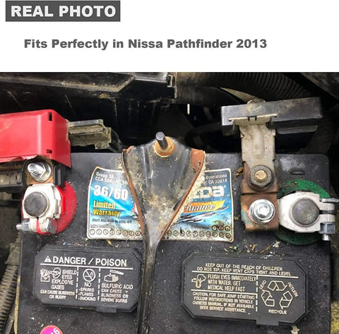 Close-up view of installed 1 Pair Battery Terminal Connectors Positive And Negative Top Post with Plastic Bottoms for Nissan Vehicles
