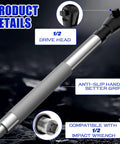 One Half Inch Offset Extension Wrench For Impact Drills With Three Eighths Inch And One Quarter Inch Adapters, front view