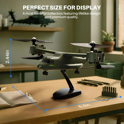 Model of X550 RC Plane For Beginners And Adults, 4 Channel Remote Control Airplane with military look on display stand.