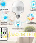 Features of the cordless two-pack rechargeable wall sconces with remote, 6-hour battery, 16 color temps, 9 brightness levels.