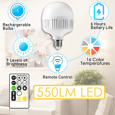 Features of the cordless two-pack rechargeable wall sconces with remote, 6-hour battery, 16 color temps, 9 brightness levels.
