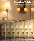Battery Operated Wall Sconce Set of Two, Wireless Wall Lights with Remote showcasing 9 brightness levels and dimming options.
