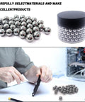 Top Notch Solid Steel Bearing Balls Quarter Inch 6.35mm G25 Precision Rounds, packed in a clear jar for hot rod mods.