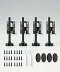 Beefy Adjustable Furniture Leveling Feet 4 Pack Extra Thick Built Different Zero Wobble Support Base For Tables Desks Cabinets And Workbenches With Nonslip Floor Savers, black steel construction with screws and tools.