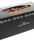 Beige Disposable Slip On Socks 144 Pack One Time Wear For Travel Spa Medical Use Soft Breathable Foot Covers in black box