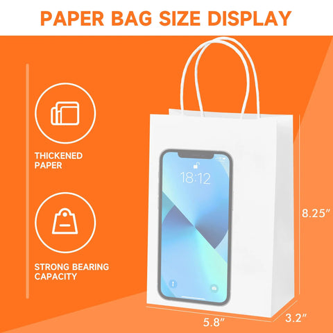 Custom Printed Kraft Paper Bags With Logo For Small Biz 5.8 By 3.2 By 8.25 Inch Brown White Tote Bags with handles display