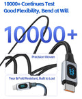 100W USB C Cable With LED Display For DJI Drones And Action Cameras Nylon Braided Type C Fast Charging Cord 3.3 Foot