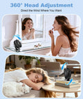 Tiny But Mighty USB Desk Fan With Three Speeds, 360 Degree Rotation on desk near a woman applying makeup, quiet personal cooling
