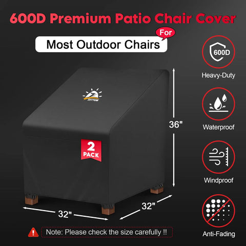 Patio Chair Covers 2 Pack Heavy Duty 600D Waterproof Outdoor Furniture Cover For Wicker Swivel Rocking And Deep Seat Chairs Built To Last Fits 32 By 32 By 36 Inch Protects From Rain Sun Dust And Grime