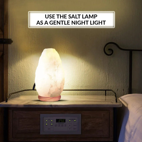 Crystal Salt Lamp Night Light 2 Pack With Hand Curved Bases And Neem Wood Stand 5 To 7 Pounds Each ETL Certified on nightstand