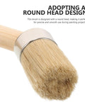 Close-up of a 50mm round-head brush with a wooden handle, ideal for wood stain and paint brush with wooden handle 50mm round head for trim, furniture.