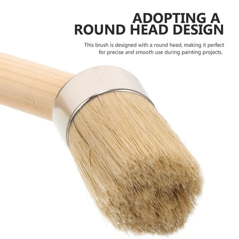 Close-up of a 50mm round-head brush with a wooden handle, ideal for wood stain and paint brush with wooden handle 50mm round head for trim, furniture.
