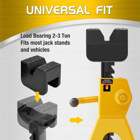 Universal Rubber Jack Pads With Slotted Design Pinch Weld Protector for jack stands and floor jacks, shown on jack