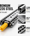 Beefy 500 Lbs Drawer Slides With 3 Fold Full Extension Rugged Steel Cabinet Rails For Heavy Gear Smooth Glide Secure Locking Non Removable Lock Industrial Grade Performance, 2.5mm Q235 steel