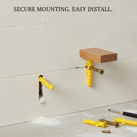 Drywall Anchors And Screws Set With Yellow Plastic Expansion Plugs For Hollow Walls demonstrating secure install in drywall