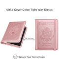 RFID Passport Holder For Travel Wallet With Pen Loop Elastic Closure And PU Leather Card Holder Passport Book Cover For Women And Men Rose Gold Accents