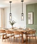 SeeU 2-Pack Black Pendant Light Kitchen Island, Crackle Glass Light Fixture over a wooden dining table.