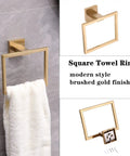 Brushed Gold Stainless Steel 5 Piece Bathroom Hardware Set With 22 Inch Towel Bar And Towel Rack Dope Upgrade For Your Bath Rustproof SUS 304 Accessories Kit focusing on square towel ring