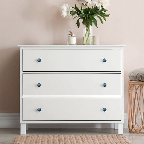 Marble Pattern Cabinet Knobs 4 Pack Round Single Hole Drawer Pulls For Kitchen Cupboards And Bedroom Drawers on white dresser.