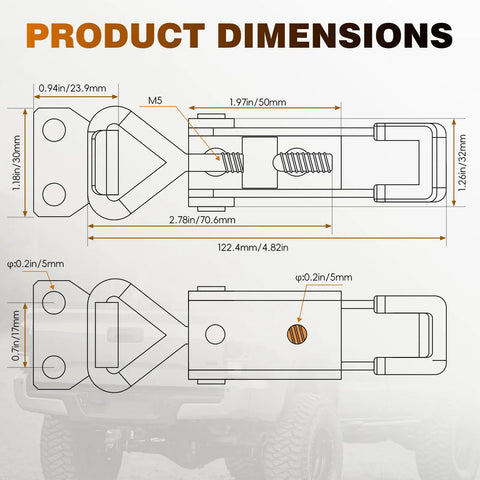 Product dimensions for 2 Pack Toggle Latch Clamps, Adjustable Stainless Steel Pull Hasp Latches, Heavy Duty Latch Set in black