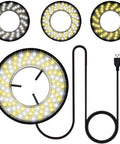USB Powered 96 LED Ring Light for Microscope with Color Temperature Adjustable from 3500K to 7500K Brightness Control from 0 to 100 Percent 5V 4.5W, USB cable shown