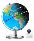 Illuminated 8 Inch World Globe With Constellation Night Light For Kids And Adults on metal stand, educational desk globe