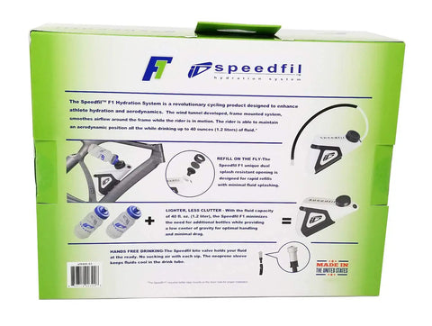 Packaging of Hands Free Frame Mounted Bike Water Bottle with Refill Port Aerodynamic Hydration System by Speedfil