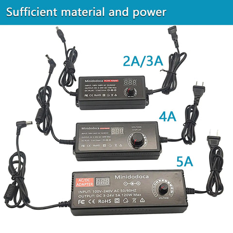Adjustable 72W Power Supply With 3V To 24V DC Output, Universal Switching AC To DC Adapter With LED Voltage Display And 13 Tips