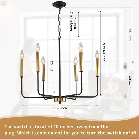 Brushed Gold 8 Light Sputnik Chandelier Pendant Ceiling Light for Dining Room Kitchen Bedroom Modern Mid Century Style 26 Inch Hanging Fixture With Stylish Contemporary Vibe And Easy Install, dimensions diagram