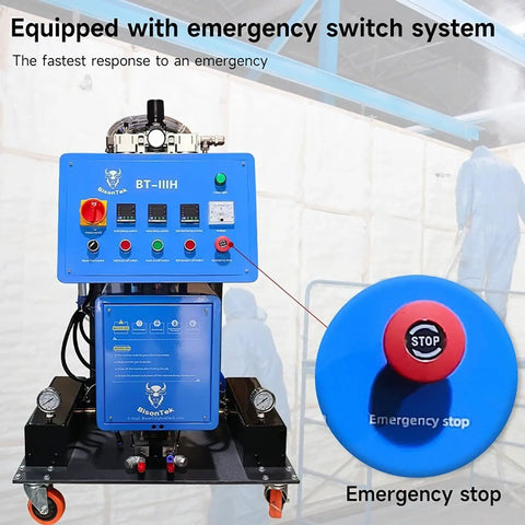 Heavy Duty Portable Pneumatic Polyurethane Spray Foam Machine 110V 5.5KW with emergency stop button and control panel.