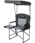 Heavy Duty Folding Camp Chair With Adjustable Canopy And Side Table, Oversized Directors Chair With Pockets For Lawn Beach Picnic Sports And Fishing
