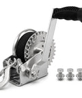 1600lbs Heavy Duty Boat Trailer Winch With 26ft Strap, Dual Direction Ratchet, 4 to 1 Gear Ratio, Portable Hand Crank Design, Perfect For Easy Towing, Loading And Recovery Of Boats, Jet Skis, And More. silver boat trailer winch with hook and mounting bolts