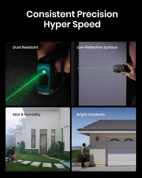 S50 Green Laser Measure Kit With A 10.8 To 32 Inch Adjustable Tripod, Quarter Inch Thread Mount, P2P Alignment, And Dead On Accuracy For DIY, Construction, And Carpentry Projects in dust, mist, and outdoor use