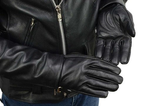 Man wearing Gel Palm Motorcycle Gloves For Men With Gel Padded Palm Black Leather Short Wrist Biker Gloves Size Large