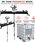 Industrial Pneumatic IBC Tote Mixer With Folding Blade For Thick Materials, Air Agitator For Paints And Inks, 264 Gallon Capacity, 0-2500 RPM, Motor Options One Half HP, Three Quarters HP, Or One HP, Heavy-Duty Blending mounted above an IBC tank