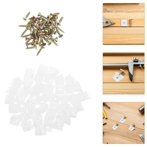 50 Piece Metal And Plastic 45 Degree Triangle Shelf Brackets for cabinets and desks with screws and installation tools