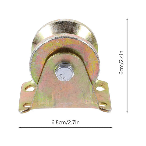 Heavy Duty V Groove Wheel Sliding Gate Track Rollers Two Pack Steel Roller Kit Rust Resistant Coating front view with dimensions