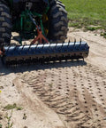 Six Foot Drum Spike Aerator For 3 Point Hitch On Cat 1 And Cat 2 Tractors, Tow Behind Lawn Tool For Drainage in use on field