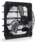 20 Inch Shutter Exhaust Fan Wall Mounted 3500 CFM With Pre Installed Power Cord, black, side view showing aluminum shutters