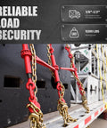 Beefy Heavy Duty Ratchet Chain Load Binder Set Nine Thousand Two Hundred Lbs Capacity securing cargo on truck