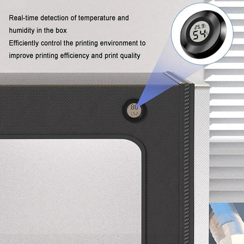 Close-up of temperature and humidity display on Heavy Duty 3D Printer Enclosure With LED Light And Thermometer Hygrometer