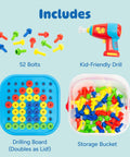 Design And Drill Bolt It Bucket Construction Toys For Toddlers And Kids Tool Set with drill, bolts, board, and storage bucket